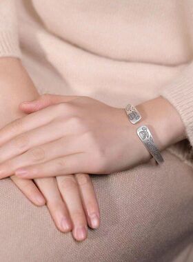 佛系足纯银开口镀禅意镯子送做