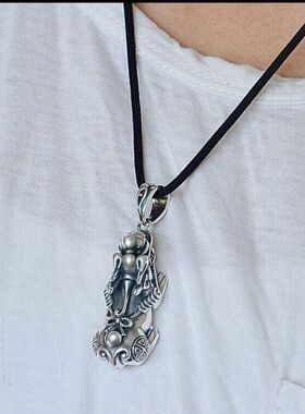 运转个性霸气镀银复古财首饰貔貅潮男士吊坠貔貅项链实心挂件神兽