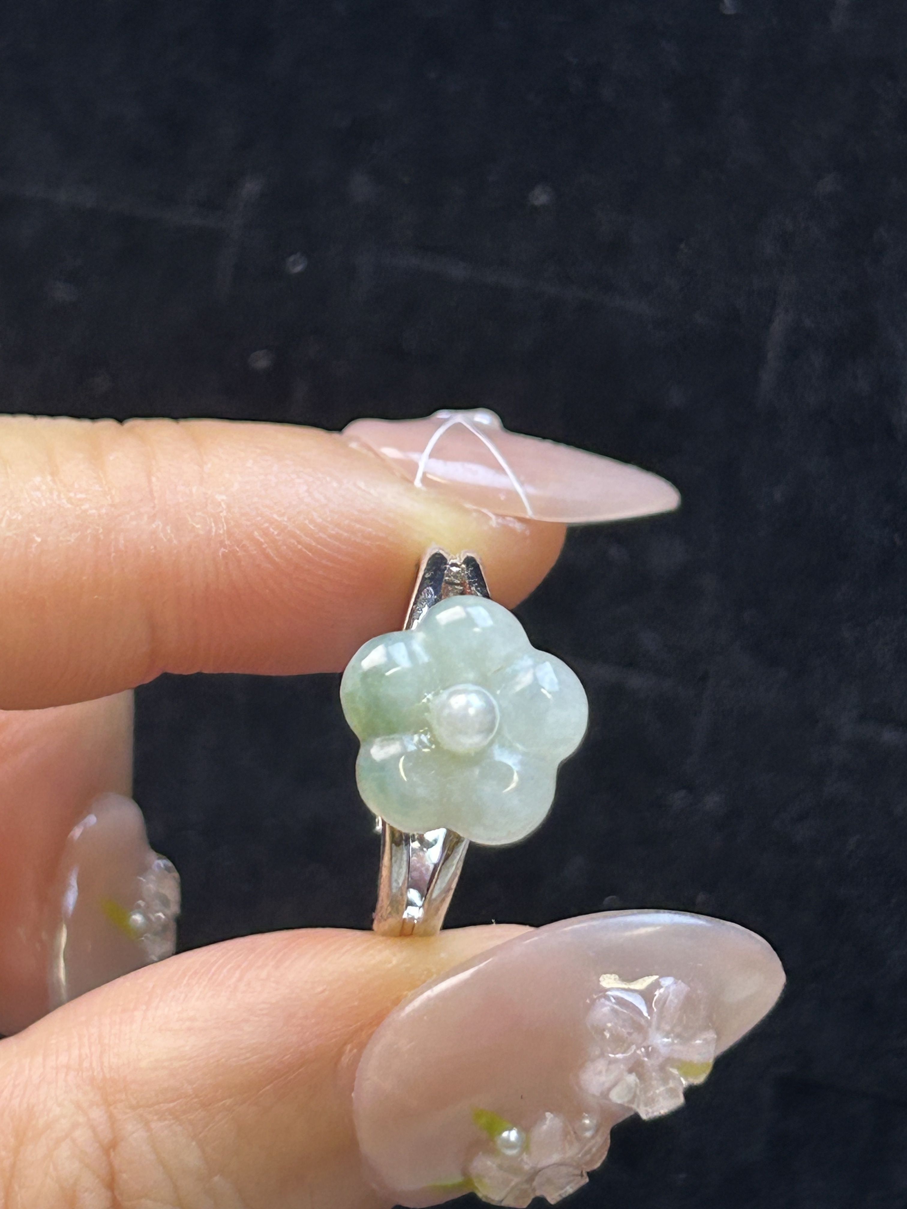 Exquisite pure natural Burmese jadeite plum blossom ring, everyday versatile women's ring with adjustable ring 814143