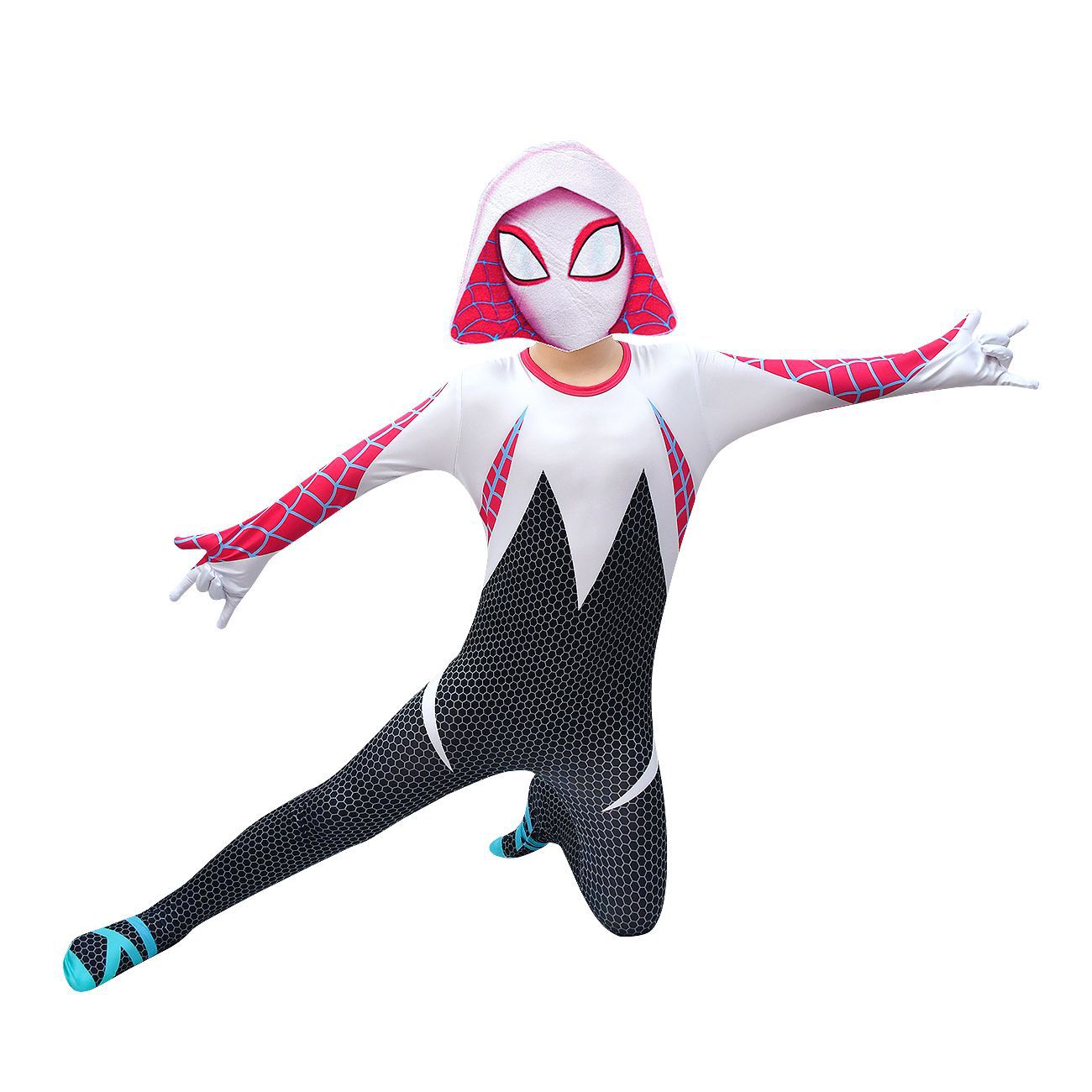 Spider-Man蜘蛛侠格温女童连体服角色扮演战衣长袖紧身衣表演套装 - 图1