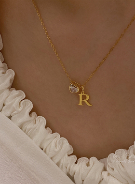 KEAI你的名字锆石爱心字母锁骨链