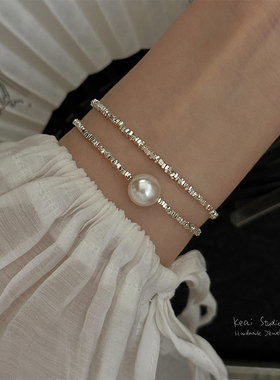 KEAI*碎银子925纯银正圆珍珠手链