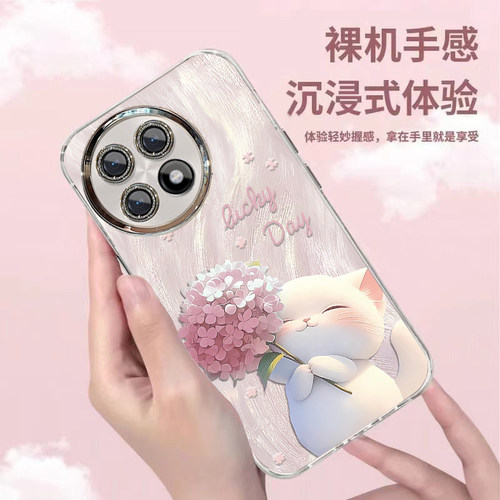 适用绣球猫咪一加ACE5PRO手机壳ace3V羽纱2全包13少女11新款12防摔oneplus保护套挂绳夏日可爱时尚自带镜头膜 - 图2