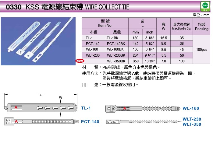 原装进口正品凯士士KSS电源线结束带WL-160/WL-160BK 100根-图0