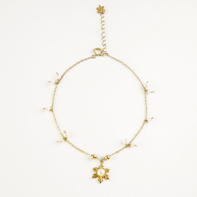 偶屿18k金雪花手链淡水时尚链子 偶屿手链