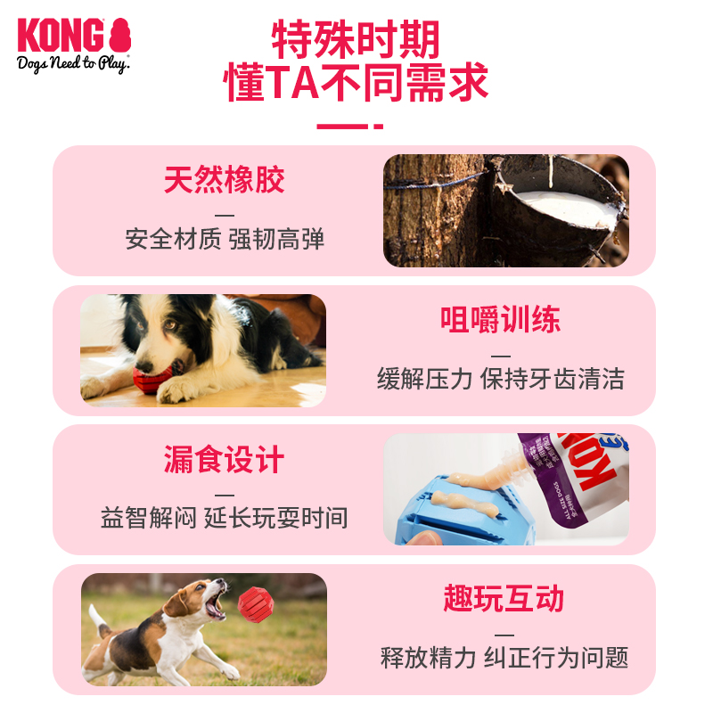 KONG狗狗漏食球玩具橡胶耐咬益智解闷消耗体力幼犬活力球宠物磨牙 - 图2