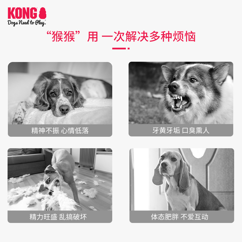 KONG狗玩具磨牙发声毛绒安抚猴大小型犬宠物发泄解闷自嗨神器