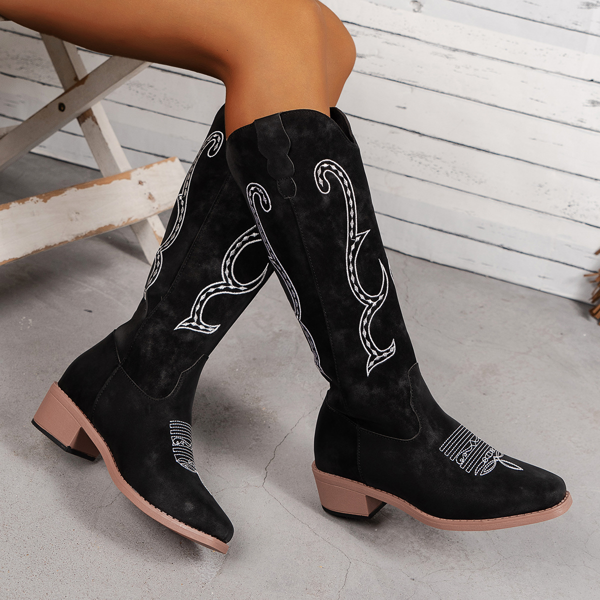 2023 Autumn/Winter New Thick Heel Women's Leather Boots - 图1