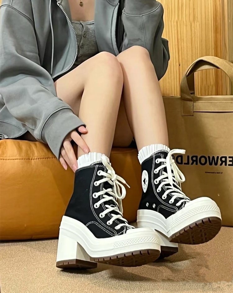 2024 oversized canvas thick heeled casual women's shoes - 图3