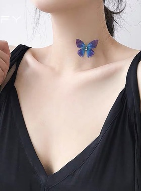 天生一对陈乔恩同款超仙布艺薄纱仿真蝴蝶颈链项链锁骨链脖链饰品