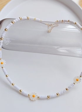 亲爱的仇敌万鹏同款小雏菊串珠项链夏季百搭锁骨链小清新颈链饰品