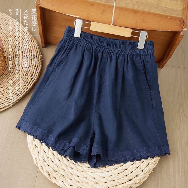 文艺风棉麻短裤女新款大码高腰宽松显瘦减龄花边阔腿裤五分休闲裤,淘宝优惠券,粉丝福利购,淘宝优惠卷