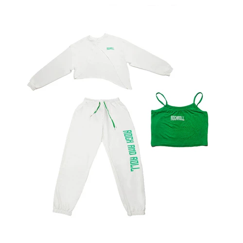 CBX White -green Three -Piece Jazz Dance Hip Hip Hip Hip -Hip -Hop Женский разоблаченное пупок Jaz