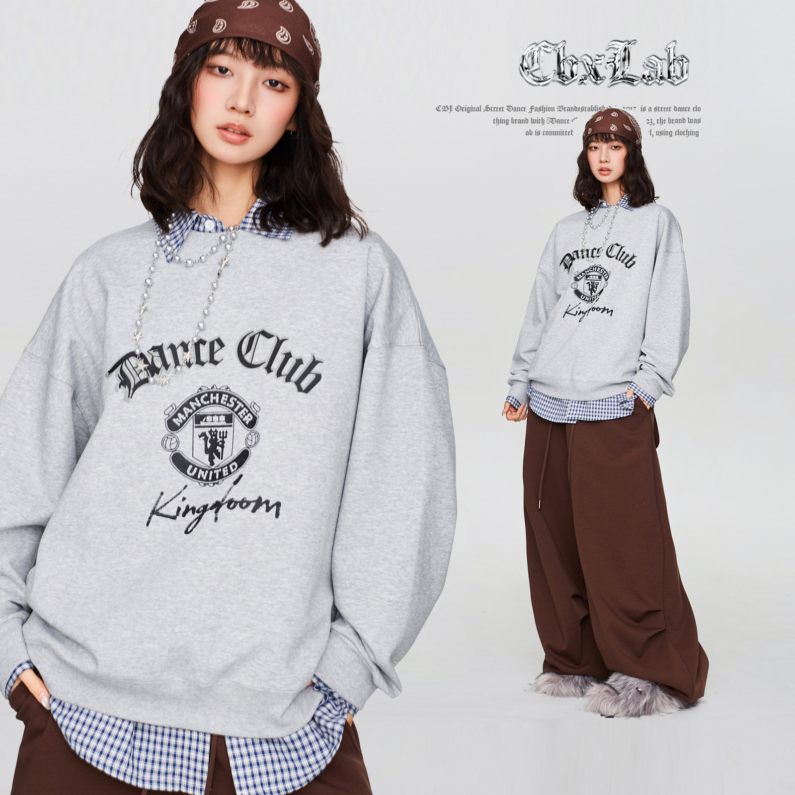 CBXLAB街舞潮牌花灰宽松垂坠感嘻哈卫衣美式街头云朵亲肤长袖上衣 - 图1