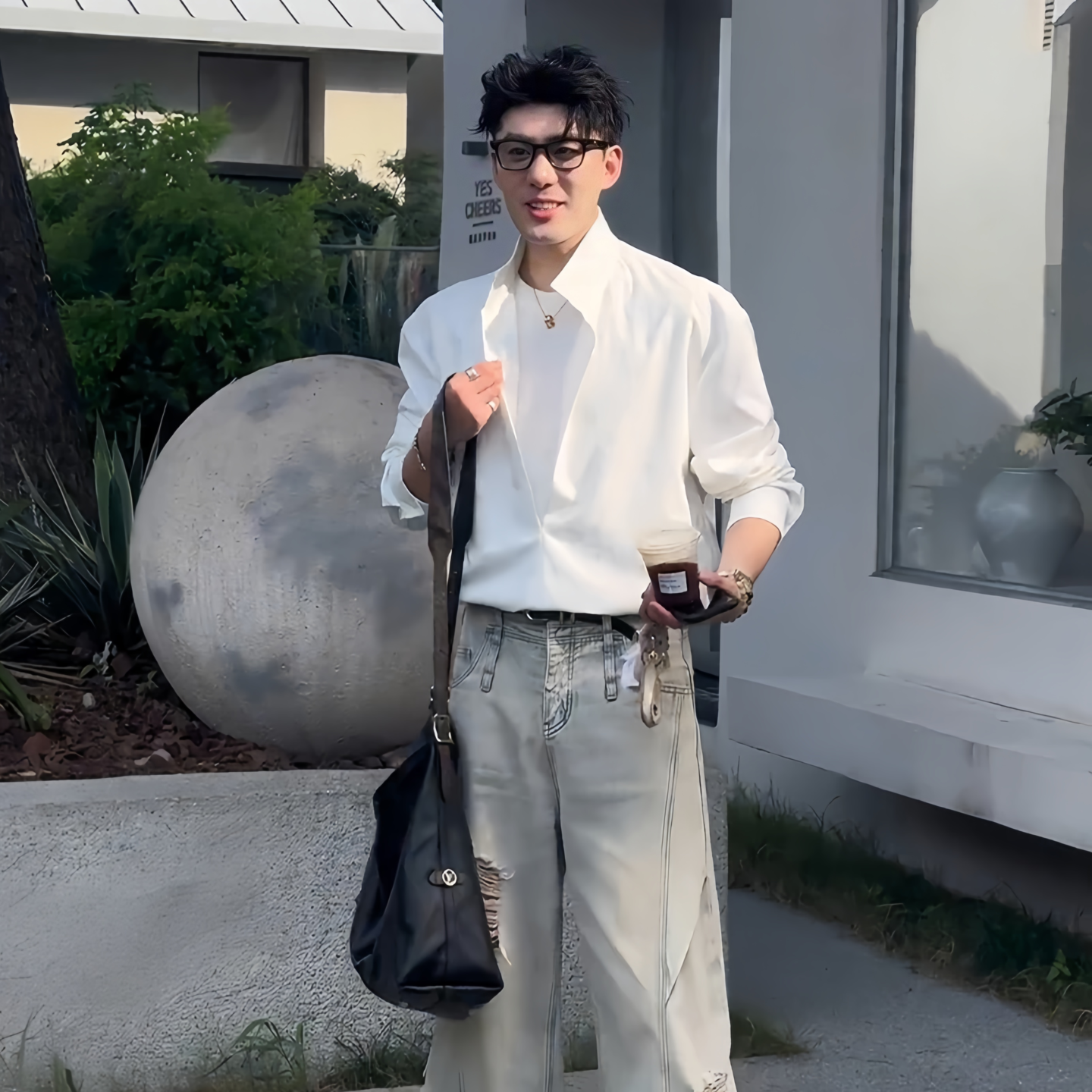 假两件白色防晒衬衫男款秋季小众不撞款穿搭立领时尚套头长袖衬衣 - 图3