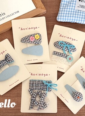 韩系格纹蝴蝶结纽扣百搭刘海夹