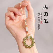 High-end deep clear water color and Tian jade mobile phone chain Womens ring mobile phone rope pendant art retro style and light extravaganza