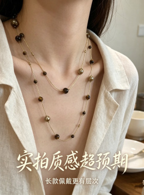 卡梵佩虎眼石项链1米1长不掉色不过敏项链毛衣链高端大气上档次