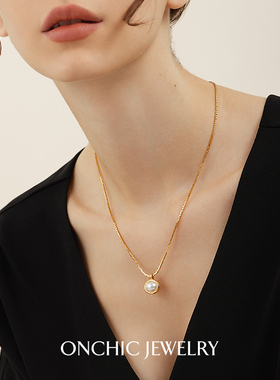 onchic鎏金椭圆珠项链女