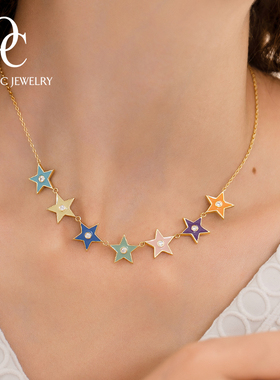 甜美叠戴彩虹星吊坠新款锁骨链
