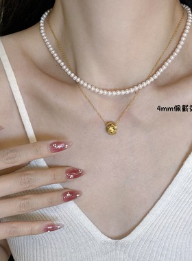 极光粉黛3-4-6mm胭脂雪珍珠项链