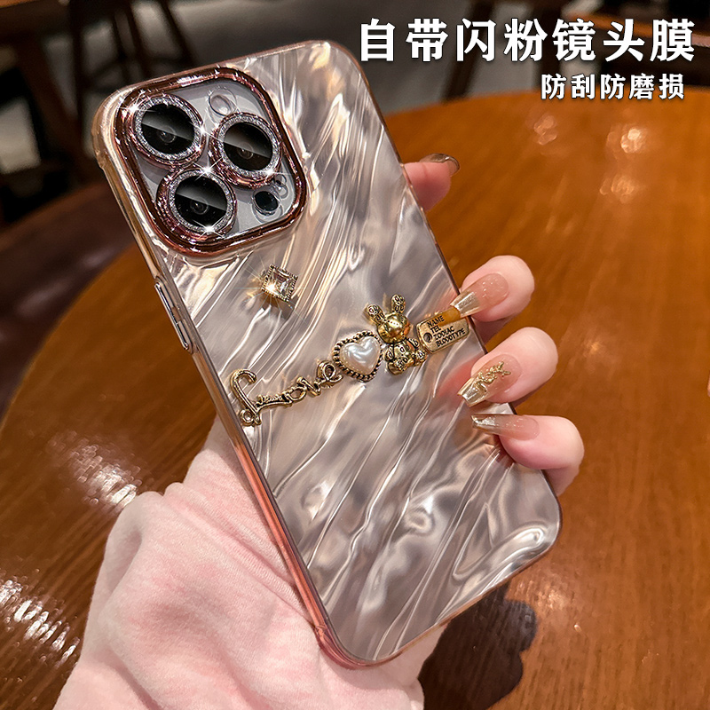 带闪粉镜头膜适用苹果15promax手机壳iPhone14高级感女款13pro炫彩镭射硅胶防摔ip12新款11轻奢水钻小众潮牌 - 图0