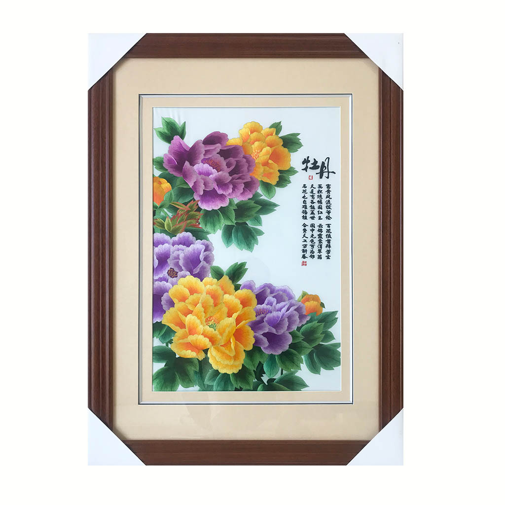 苏秀天地 手工苏绣刺绣牡丹万紫千红 客厅玄关卧室装饰挂画苏绣