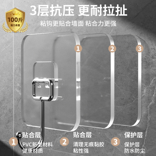 挂钩强力承重粘钩免打孔无痕粘贴胶厨房墙壁挂衣服浴室门后卫生间 - 图1