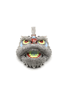 欧美嘻哈风国潮满钻醒狮吊坠项链