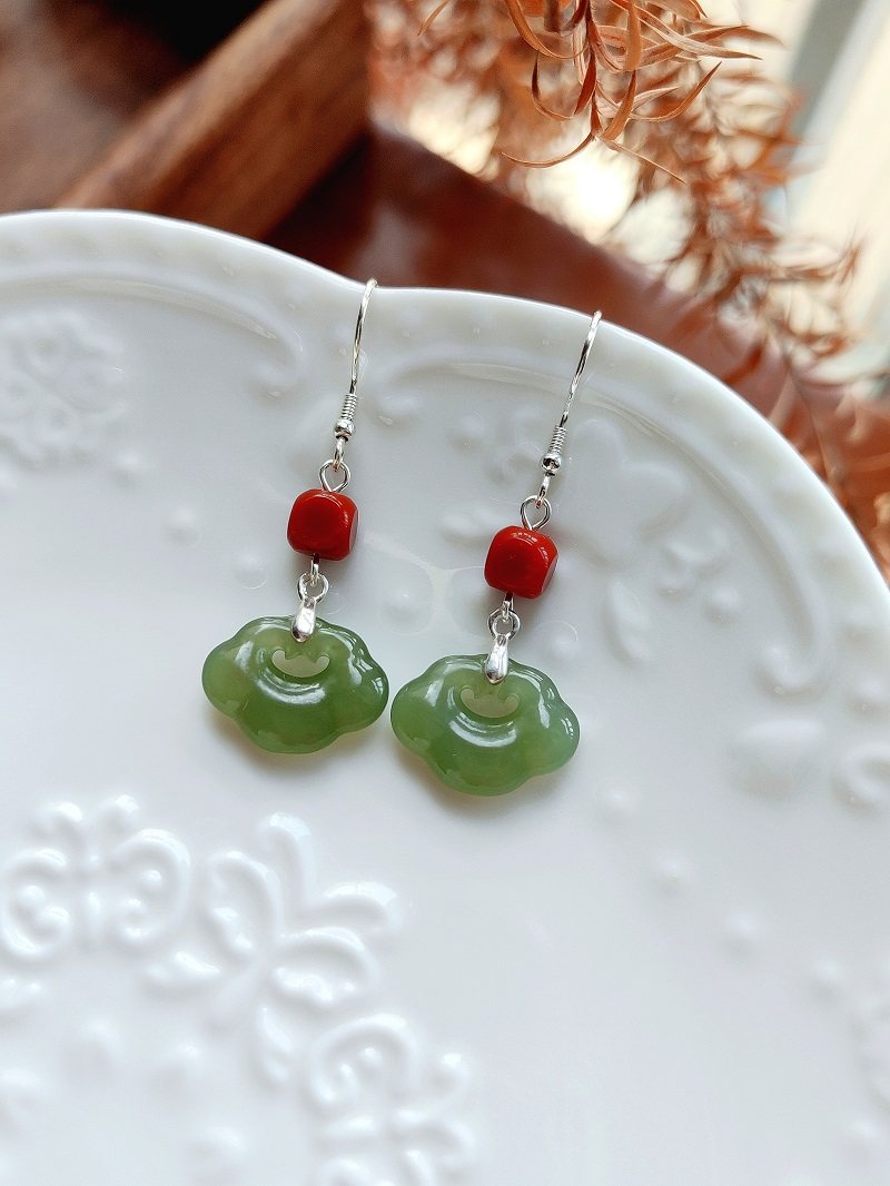 天然和田玉耳环耳扣式新中式国风如意耳坠纯天然玉石古风旗袍纯银,淘宝优惠券,粉丝福利购,淘宝优惠卷