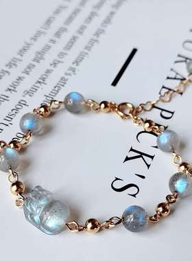 月光石手链蓝光冰种设计貔貅