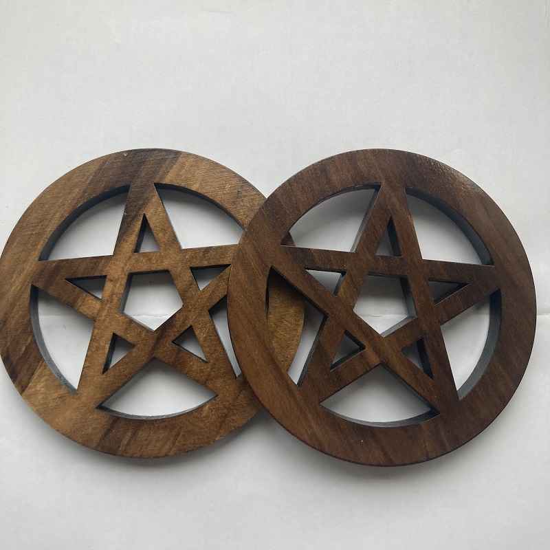 木制五芒星木雕摆件木垫子Wooden PENTAGRAM ALTAR TILE - 图0