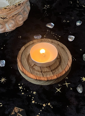 五芒星烛台木质圆盘仪式配件
