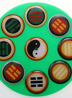 黄铜版单面30公分 12公分五龙盘太极墙黄白红绿黑五色八卦盘