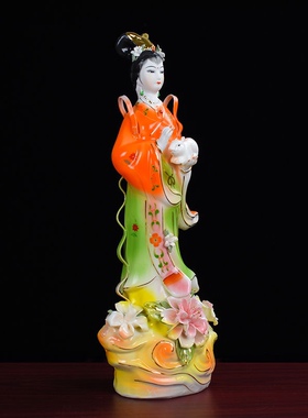 陶瓷嫦娥仙子神像飞天嫦娥奔月玉兔仙女佛像家用供奉家居客厅摆件