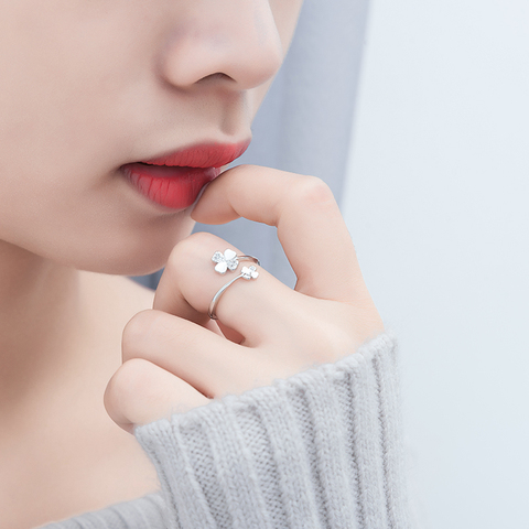 小众设计S925纯银四叶草戒指女士时尚开口食指尾戒冷淡风高级装饰