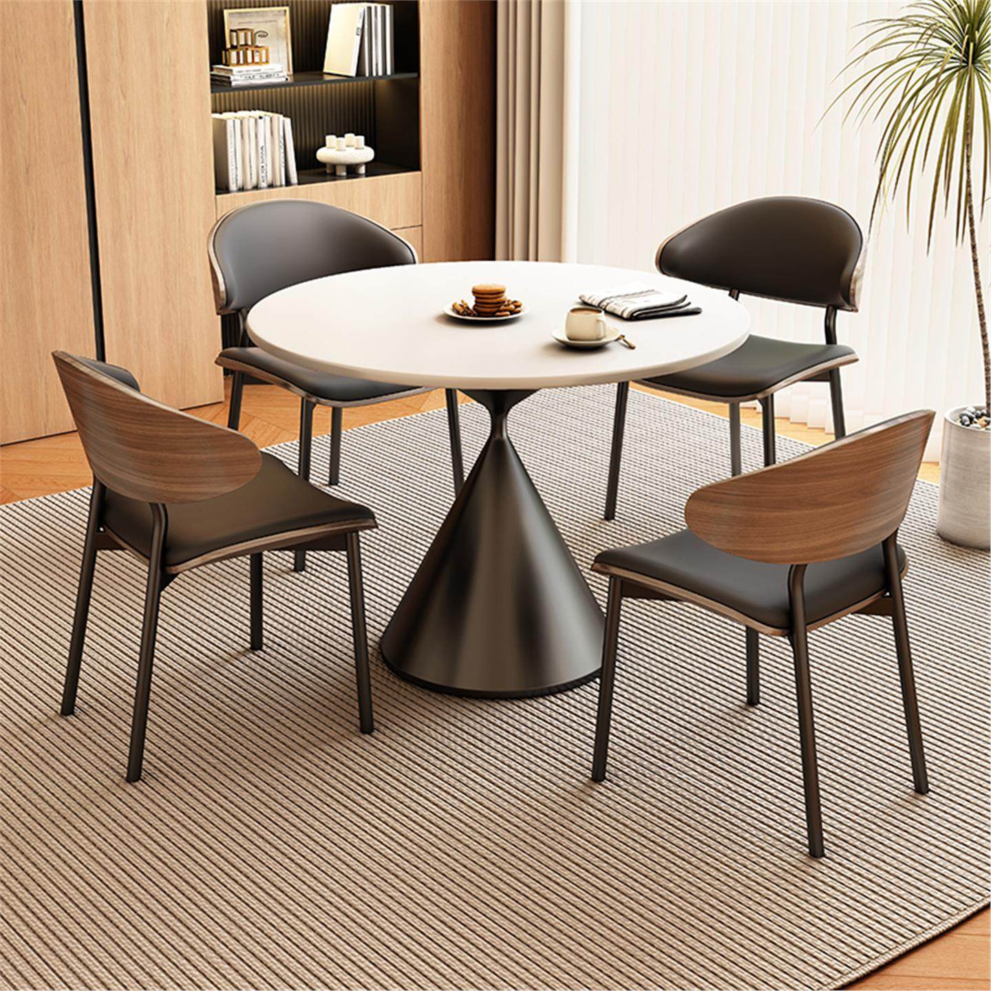 中古风岩板餐桌椅组合家用轻奢黑色高级感商用小圆桌实木洽谈桌椅,淘宝优惠券,粉丝福利购,淘宝优惠卷