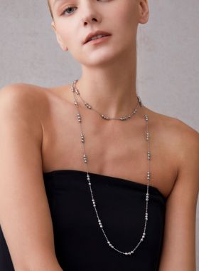 twinflower胡夏同款百搭法式长款球球项链高级叠戴毛衣链小众长链