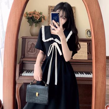 Plus size ຂອງແມ່ຍິງແຂນສັ້ນ doll collar dress summer ໃຫມ່ໄຂມັນເອື້ອຍແອວ slimming ແບບ Hepburn ສິ້ນຍາວສໍາລັບແມ່ຍິງ