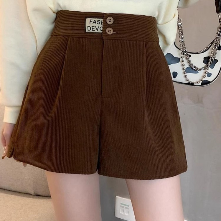 咖色灯芯绒短裤女秋冬外穿大码休闲百搭高腰显瘦a字阔腿打底靴裤,淘宝优惠券,粉丝福利购,淘宝优惠卷
