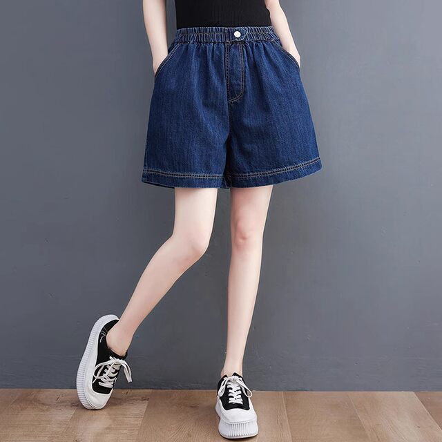 ໂສ້ງຂາສັ້ນ denim ຂາກວ້າງບາງໆສຳລັບລະດູຮ້ອນຜູ້ຍິງ