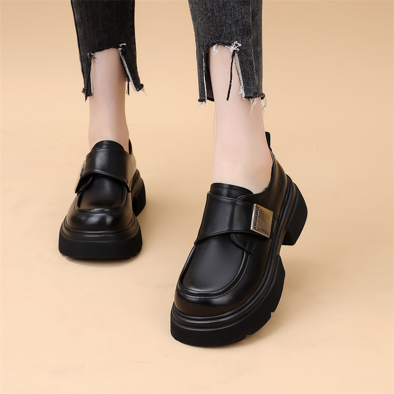 欧货英伦风小皮鞋女2025早秋新款女鞋子学院风单鞋增高厚底乐福鞋 - 图1