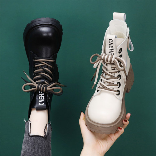 厚底马丁靴女2025秋冬新款英伦风欧货单靴双拉链增高女短靴小码34 - 图2