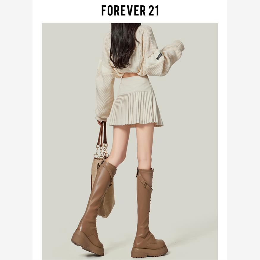 Forever21白色伯克利半身裙女2023秋冬款高腰毛呢A字短裙jk百褶裙