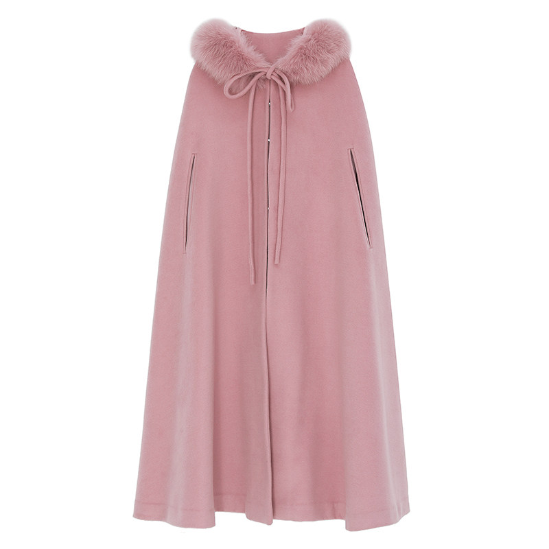 素飞斗篷中国风改良大毛领毛呢汉服 素飞汉服