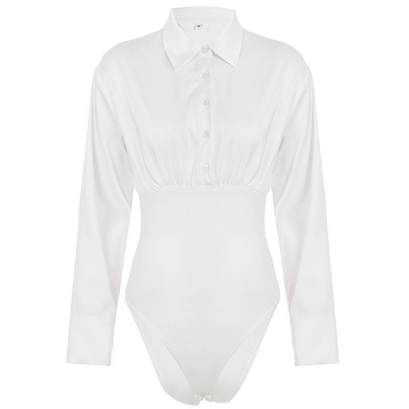 WEEKEEP 简约休闲白色POLO领长袖连体衣百搭修身收腰显瘦衬衫上衣,淘宝优惠券,粉丝福利购,淘宝优惠卷