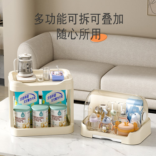 奶瓶收纳盒桌面防尘收纳箱婴儿专用宝宝餐具辅食晾干沥水架储物柜 - 图0