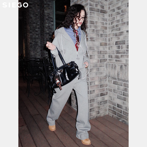 Siego西蔻獅鹫灰双面针织橡筋腰运动裤64521212 - 图1