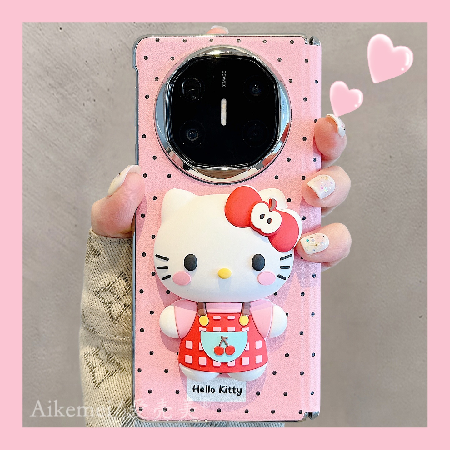 适用华为MateX7典藏版折叠屏手机壳matex6白底皮质波点MateX5典藏版立体硅胶黑皮kt猫matex3中轴保护防摔女款 - 图1