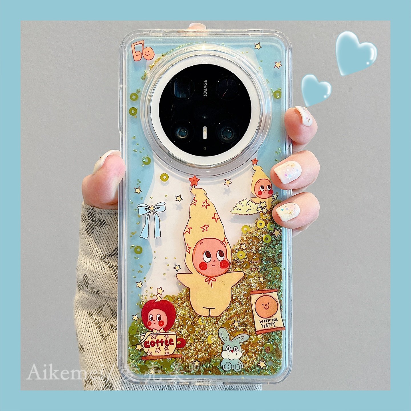 适用华为mate70pro+手机壳透明流沙闪粉mate60pro+童趣围边mate50pro可爱卡通人mate40pro链条挂绳防摔男女款,淘宝优惠券,粉丝福利购,淘宝优惠卷